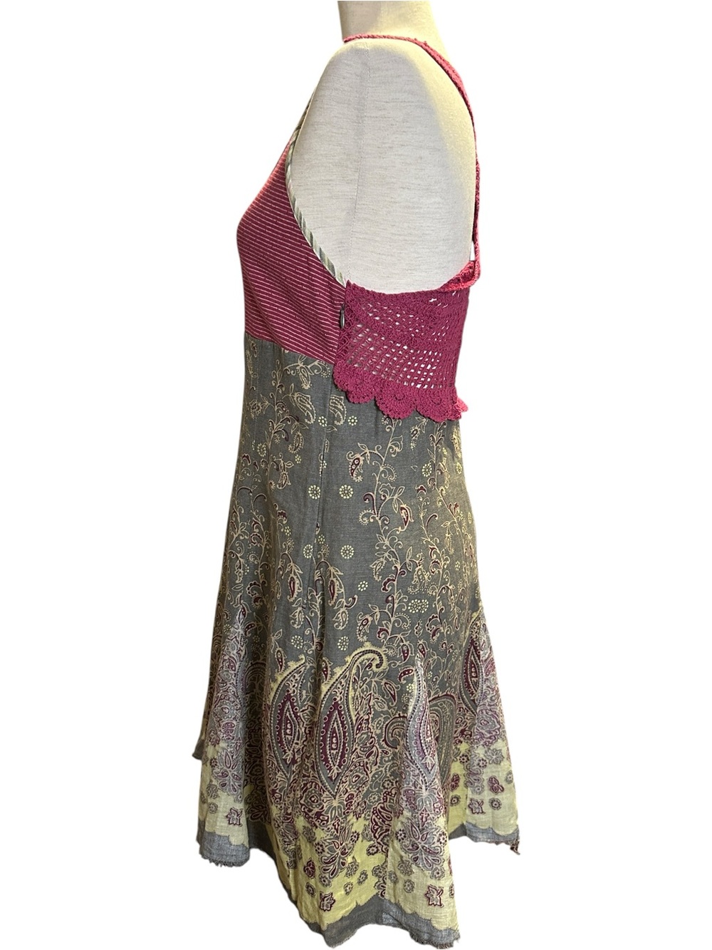 Free People Heartland Paisleys Mini Dress 8 Pink Gray Flowy Cottagecore Festival - Picture 5 of 11